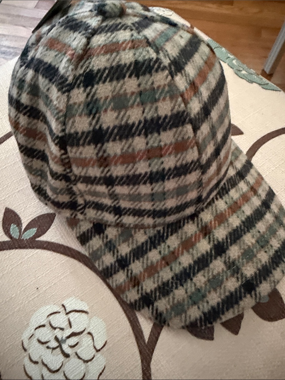 Plaid Wool Blend Baseball Cap in Tan, Brown & Green NWT